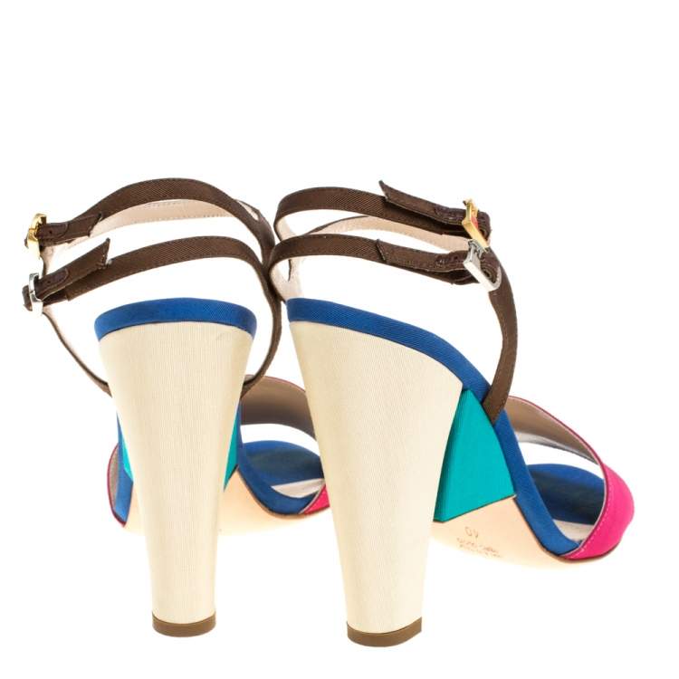 Pre Owned Fendi Multicolor Canvas Fantasia Ankle Strap Sandals Size 40