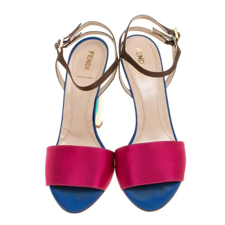 Pre Owned Fendi Multicolor Canvas Fantasia Ankle Strap Sandals Size 40