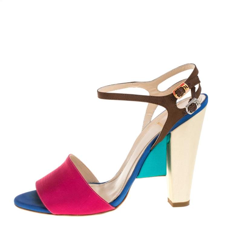 Pre Owned Fendi Multicolor Canvas Fantasia Ankle Strap Sandals Size 40