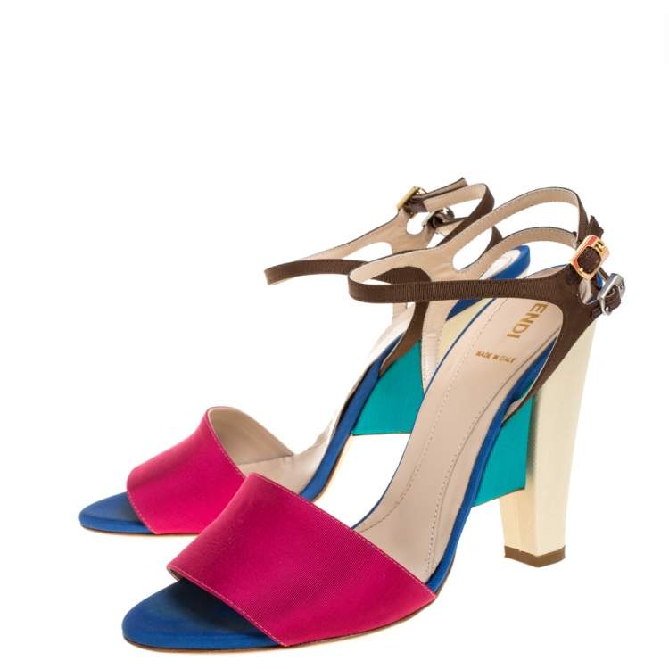 Pre Owned Fendi Multicolor Canvas Fantasia Ankle Strap Sandals Size 40
