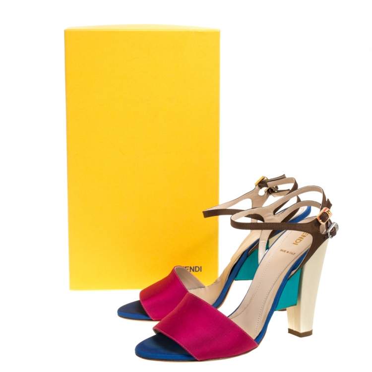Pre Owned Fendi Multicolor Canvas Fantasia Ankle Strap Sandals Size 40