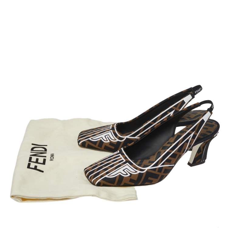 Pre Owned Fendi Multicolor Freedom FF Logo Slingback  Sandals Size 37