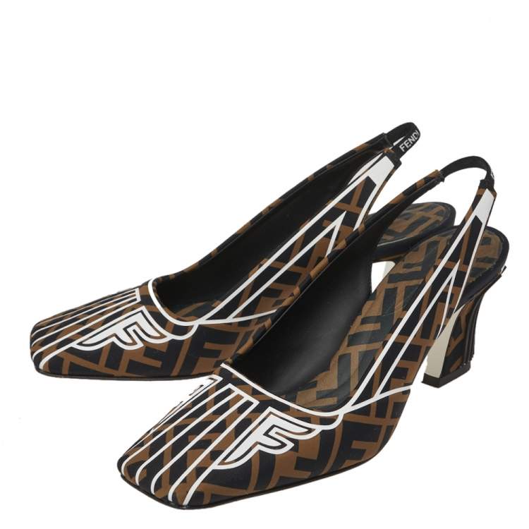 Pre Owned Fendi Multicolor Freedom FF Logo Slingback  Sandals Size 37