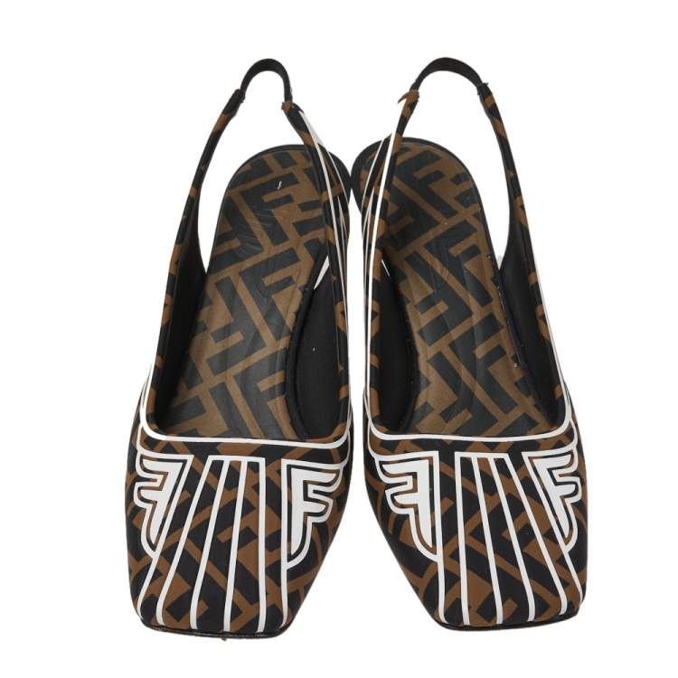 Pre Owned Fendi Multicolor Freedom FF Logo Slingback  Sandals Size 37