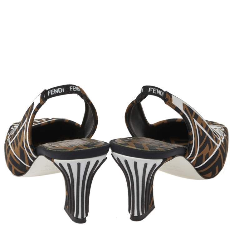 Pre Owned Fendi Multicolor Freedom FF Logo Slingback  Sandals Size 37