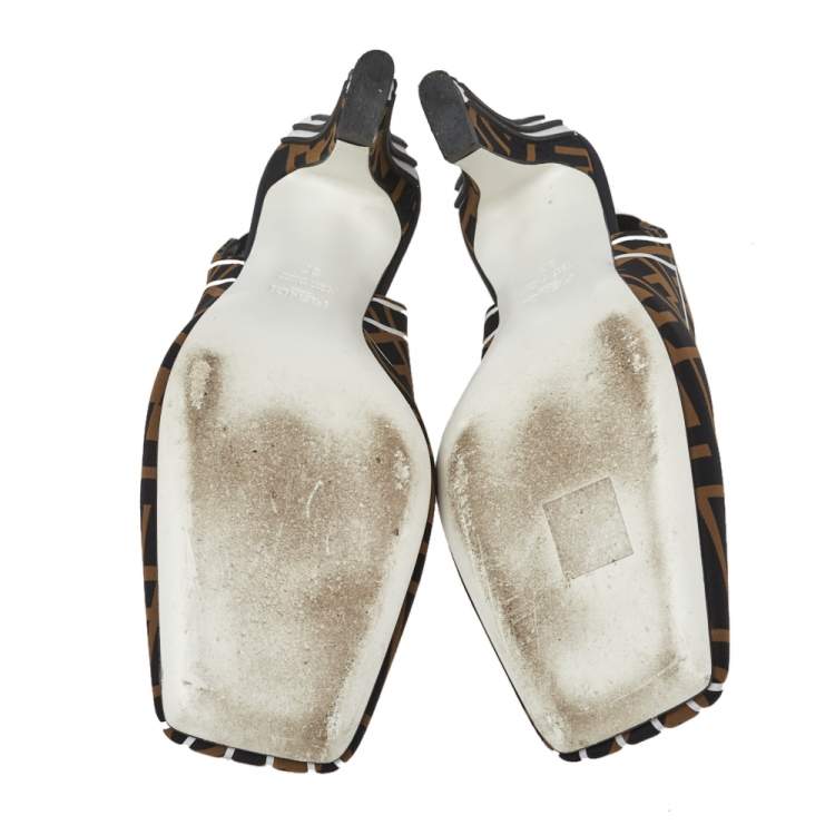 Pre Owned Fendi Multicolor Freedom FF Logo Slingback  Sandals Size 37