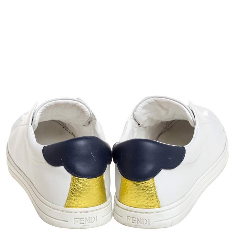 Pre Owned Fendi White Leather Scalloped Low-Top Sneakers Size 38