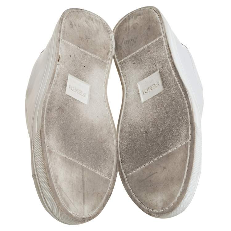 Pre Owned Fendi White Leather Scalloped Low-Top Sneakers Size 38