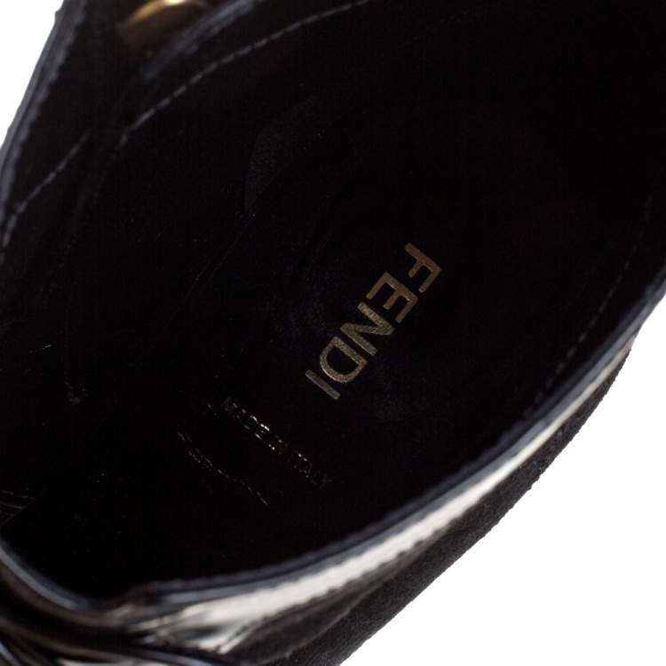 مملوكة مسبقًا Fendi Black Suede And Patent Leather Fendista Platform Ankle Boots Size 39.5