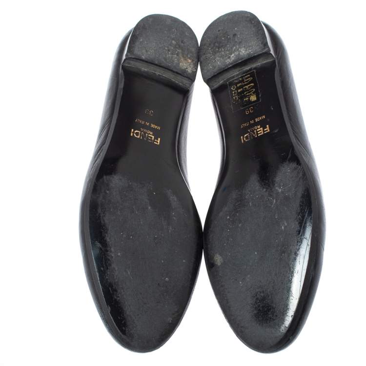 Pre Owned Fendi Black Leather Ballet Flats Size 39
