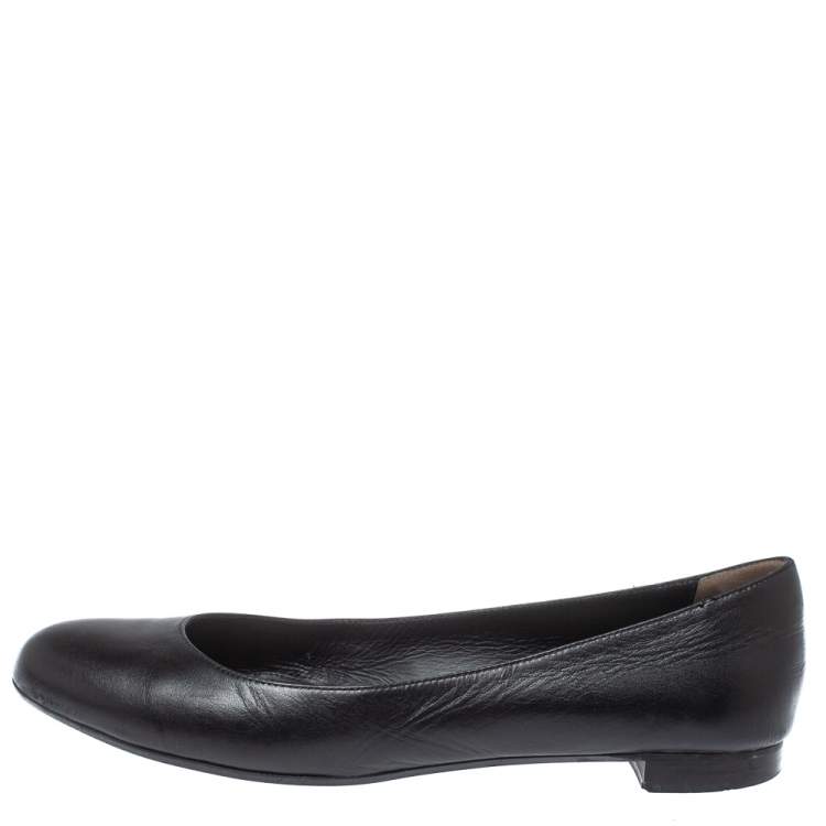 Pre Owned Fendi Black Leather Ballet Flats Size 39