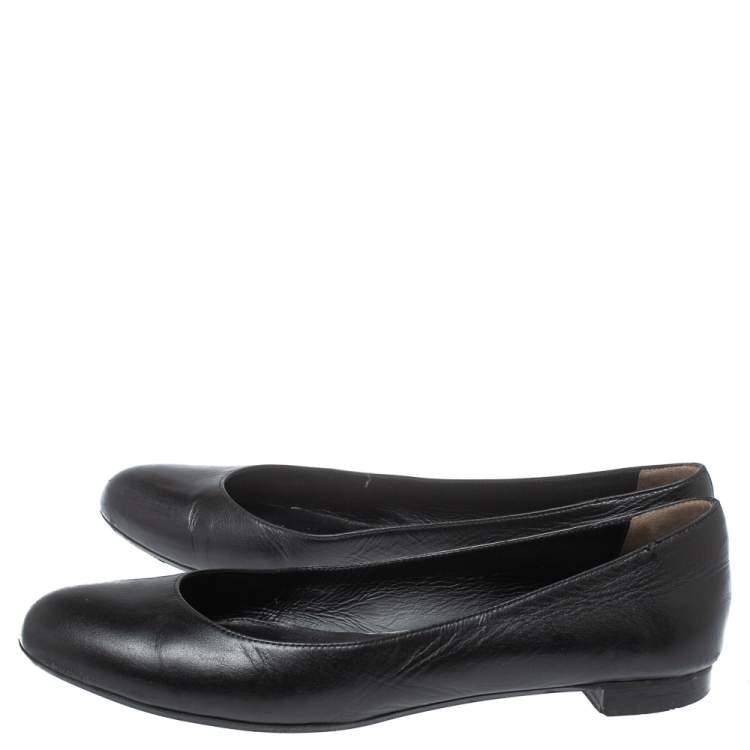 Pre Owned Fendi Black Leather Ballet Flats Size 39