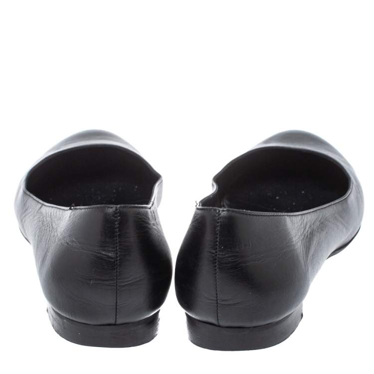 Pre Owned Fendi Black Leather Ballet Flats Size 39