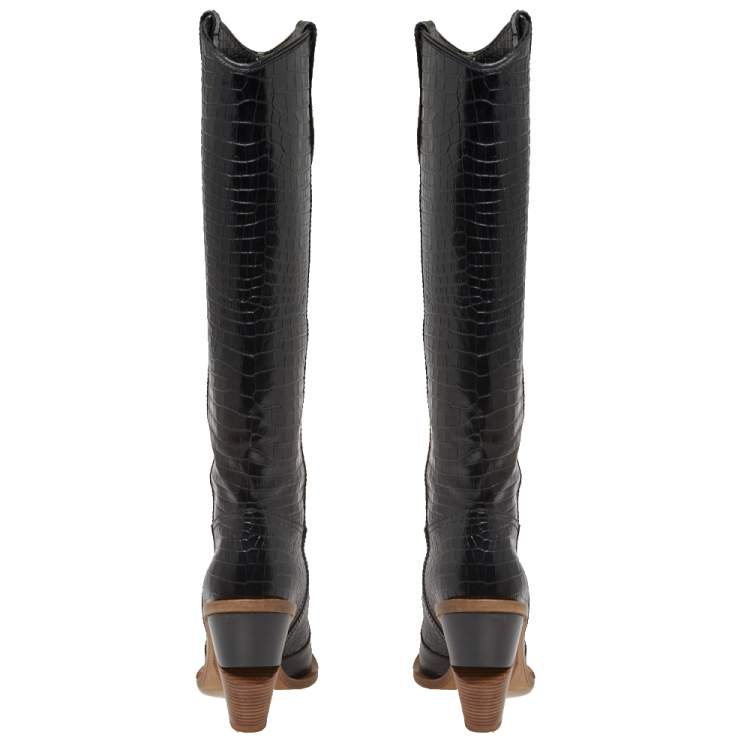 مملوكة مسبقًا Fendi Black Croc Embossed Leather Cowboy Boots Size 39