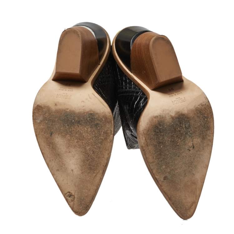 مملوكة مسبقًا Fendi Black Croc Embossed Leather Cowboy Boots Size 39