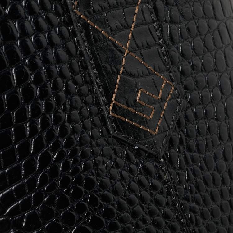 مملوكة مسبقًا Fendi Black Croc Embossed Leather Cowboy Boots Size 39