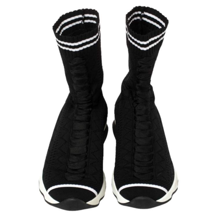 Pre Owned Fendi Black Knit Fabric Sock High Top Sneakers Size 37.5