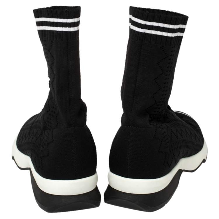 Pre Owned Fendi Black Knit Fabric Sock High Top Sneakers Size 37.5