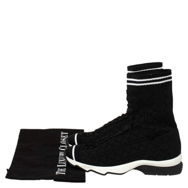 Pre Owned Fendi Black Knit Fabric Sock High Top Sneakers Size 37.5