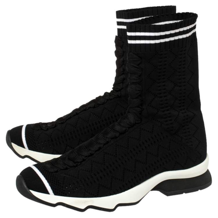 Pre Owned Fendi Black Knit Fabric Sock High Top Sneakers Size 37.5