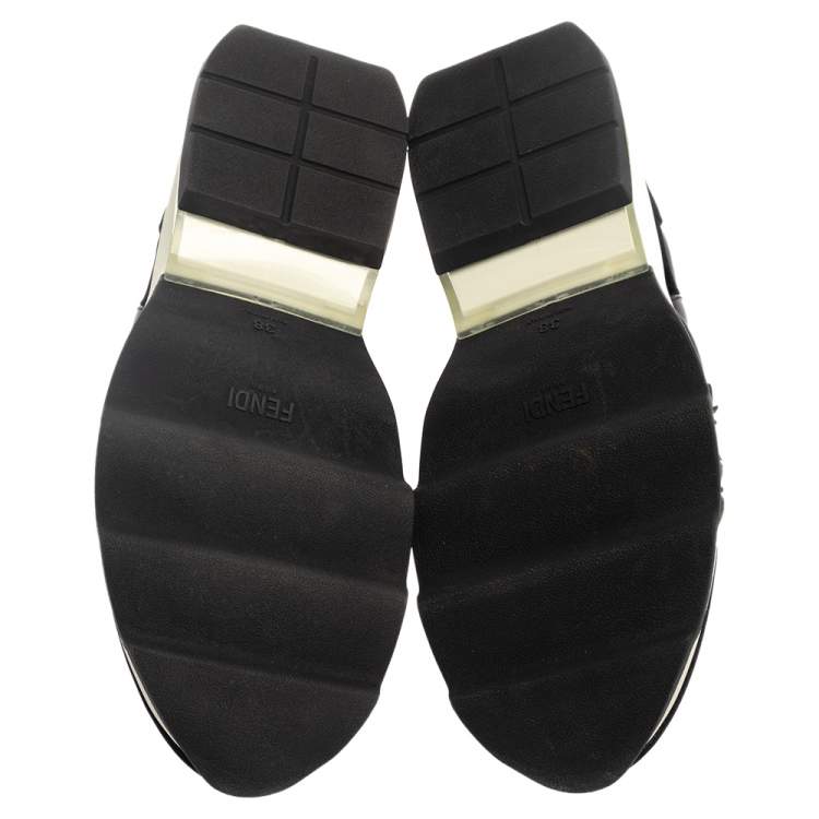 Pre Owned Fendi Black Velvet And Leather Trim Flowerland Slip On Sneakers Size 38