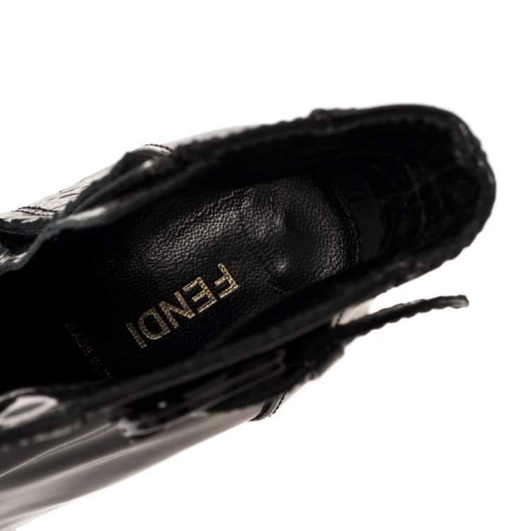 مملوكة مسبقًا Fendi Black Patent Leather Zip Detail Ankle Boots Size 38