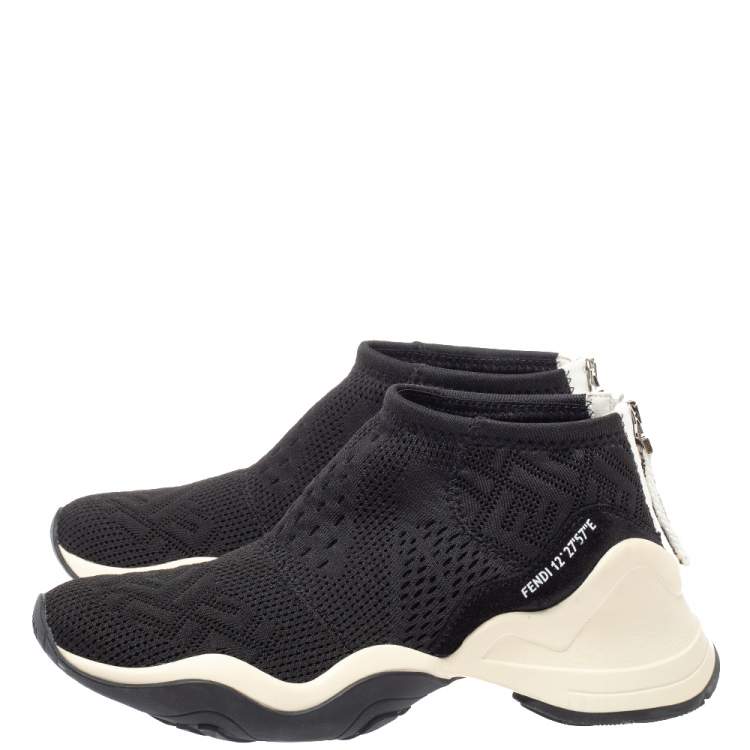 Pre Owned Fendi Black Mesh And Suede  FFluid Jacquard Sneakers Size 38