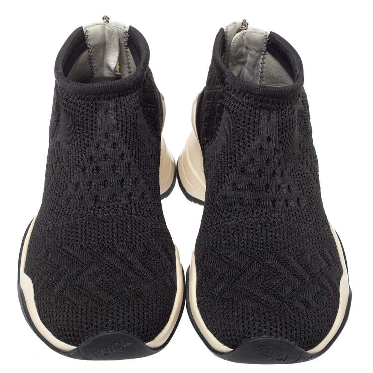 Pre Owned Fendi Black Mesh And Suede  FFluid Jacquard Sneakers Size 38