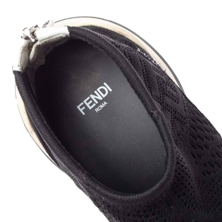 Pre Owned Fendi Black Mesh And Suede  FFluid Jacquard Sneakers Size 38