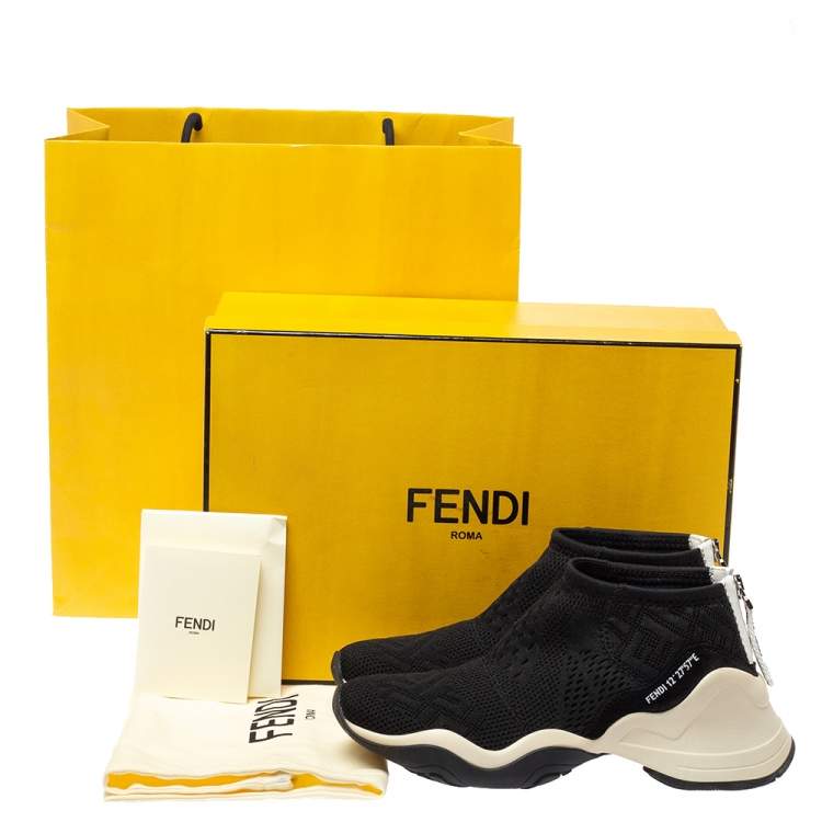 Pre Owned Fendi Black Mesh And Suede  FFluid Jacquard Sneakers Size 38