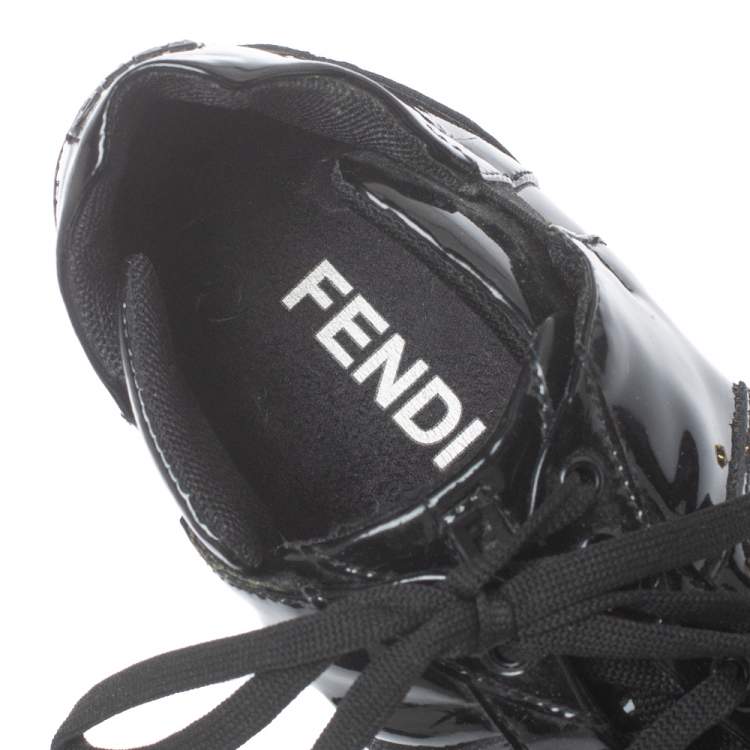 Pre Owned Fendi Black Patent Leather Low Top  Sneakers Size 39.5 