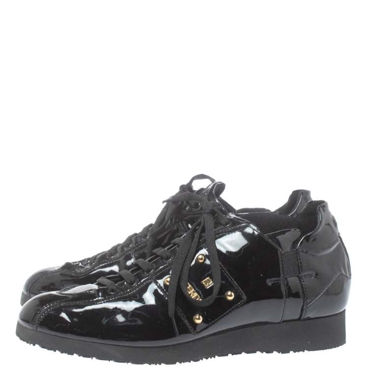 Pre Owned Fendi Black Patent Leather Low Top  Sneakers Size 39.5 