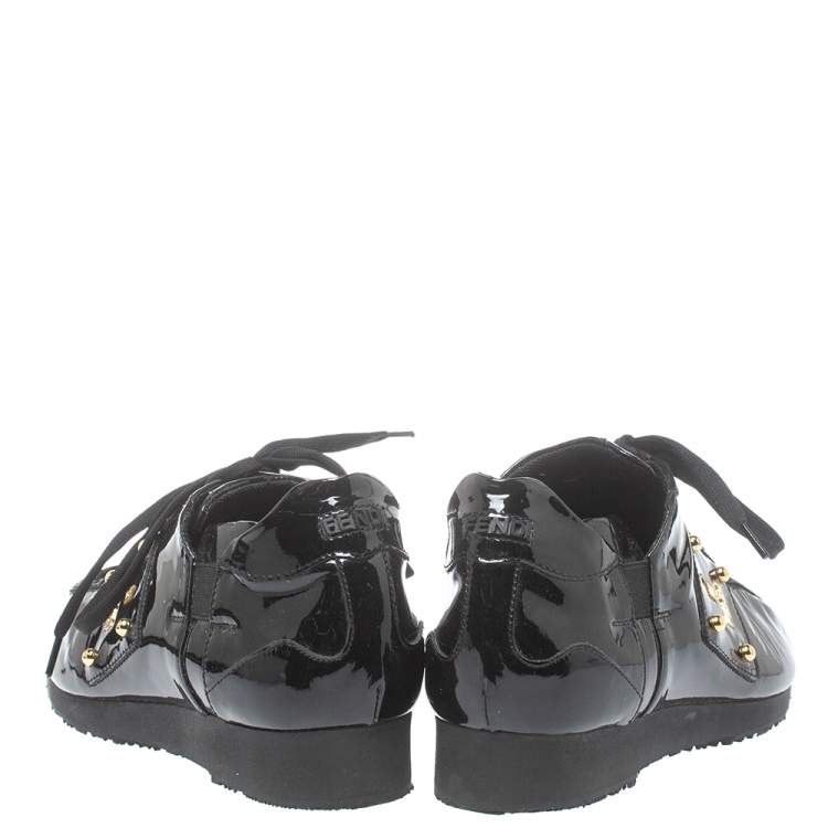 Pre Owned Fendi Black Patent Leather Low Top  Sneakers Size 39.5 