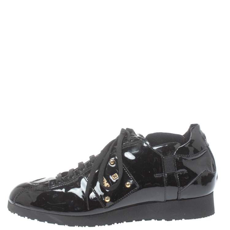 Pre Owned Fendi Black Patent Leather Low Top  Sneakers Size 39.5 
