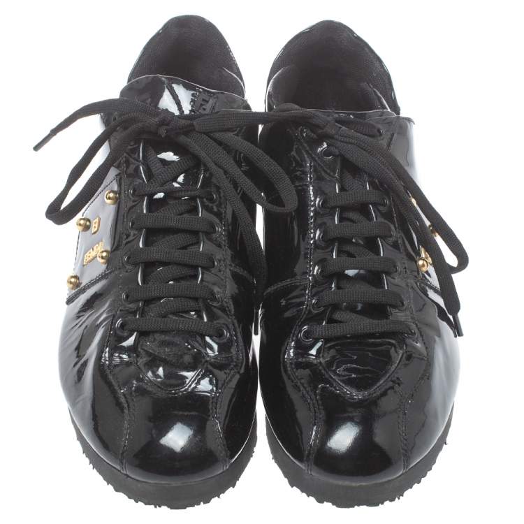 Pre Owned Fendi Black Patent Leather Low Top  Sneakers Size 39.5 