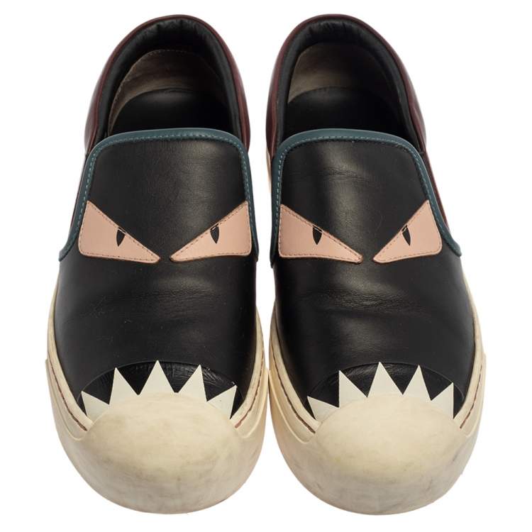 Pre Owned Fendi Multicolor Leather Monster Slip On Sneakers Size 38