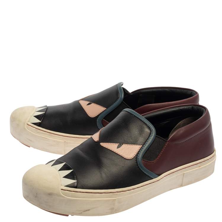 Pre Owned Fendi Multicolor Leather Monster Slip On Sneakers Size 38