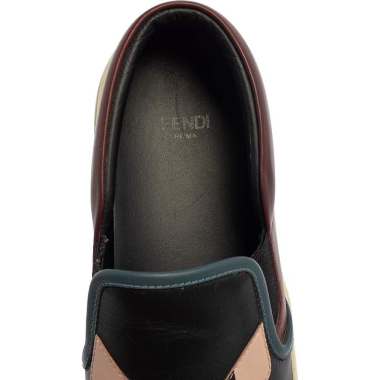 Pre Owned Fendi Multicolor Leather Monster Slip On Sneakers Size 38
