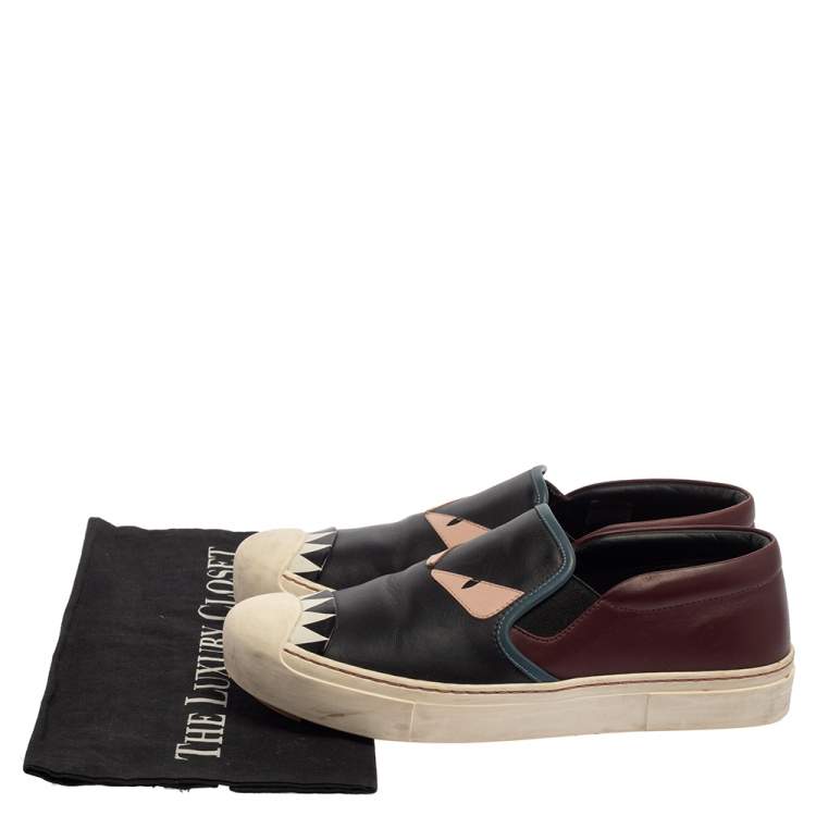 Pre Owned Fendi Multicolor Leather Monster Slip On Sneakers Size 38
