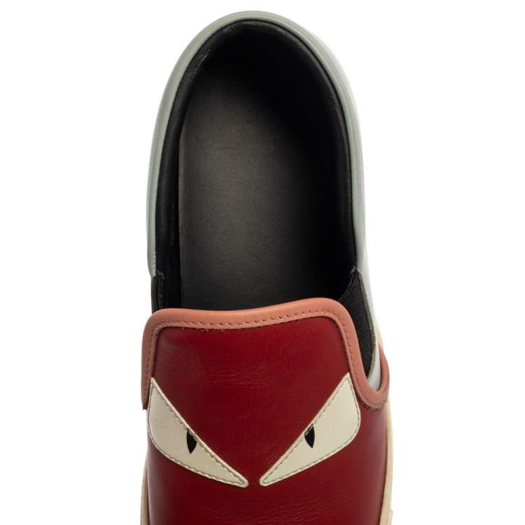 Pre Owned Fendi Multicolor Leather Monster Slip On Sneakers Size 38