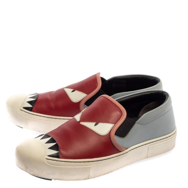 Pre Owned Fendi Multicolor Leather Monster Slip On Sneakers Size 38