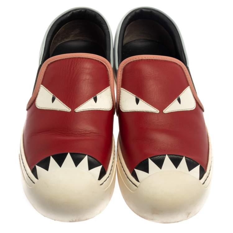 Pre Owned Fendi Multicolor Leather Monster Slip On Sneakers Size 38