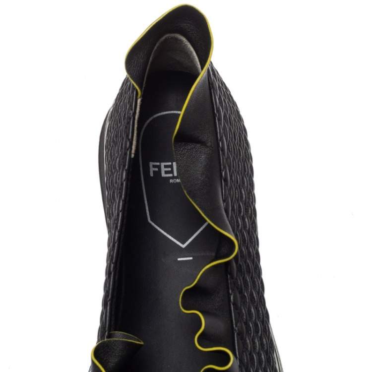 Pre Owned Fendi Black Smocked Leather Ruffle Trim Slip On Sneakers Size 40
