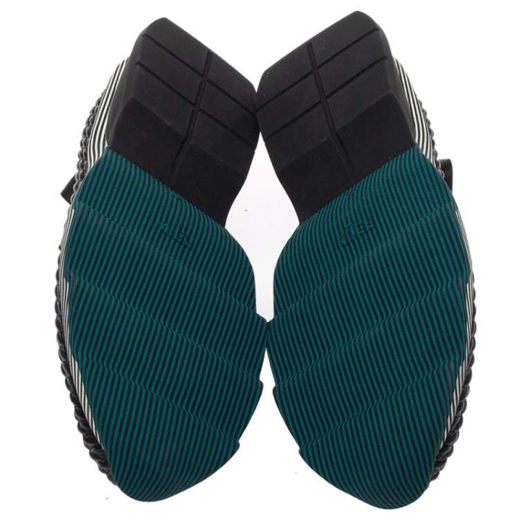 Pre Owned Fendi Black Smocked Leather Ruffle Trim Slip On Sneakers Size 40
