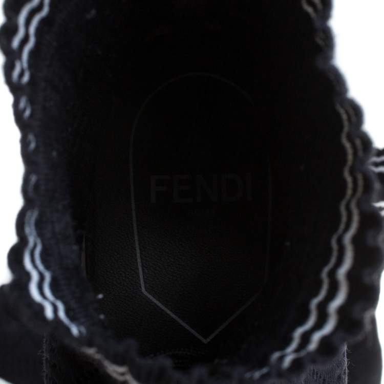 Pre Owned Fendi Black/Blue Knit Fabric Sock High Top Sneakers Size 39