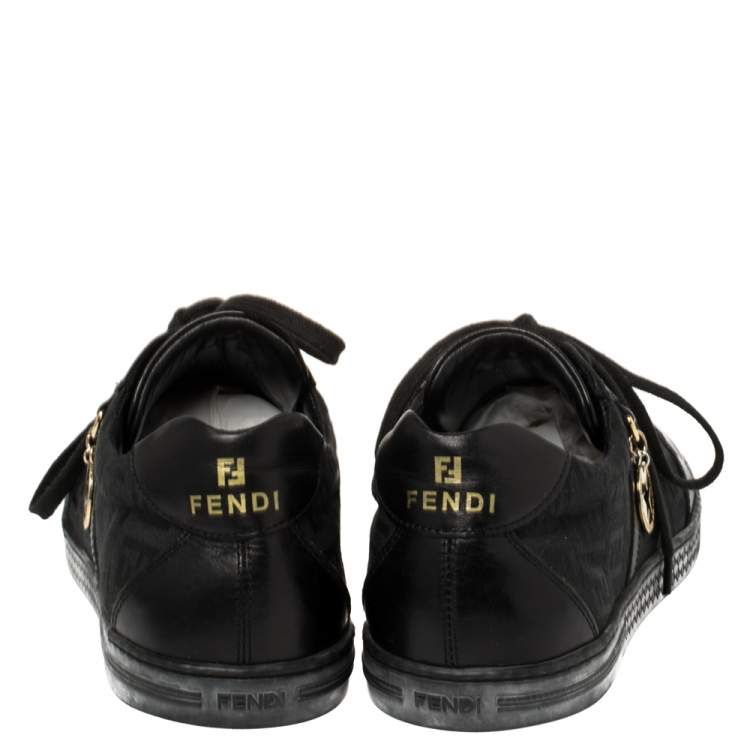 Pre Owned Fendi Black Zucca Canvas and Leather Low Top Sneakers Size 38