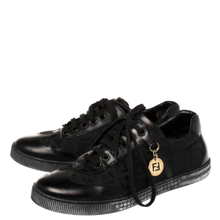 Pre Owned Fendi Black Zucca Canvas and Leather Low Top Sneakers Size 38