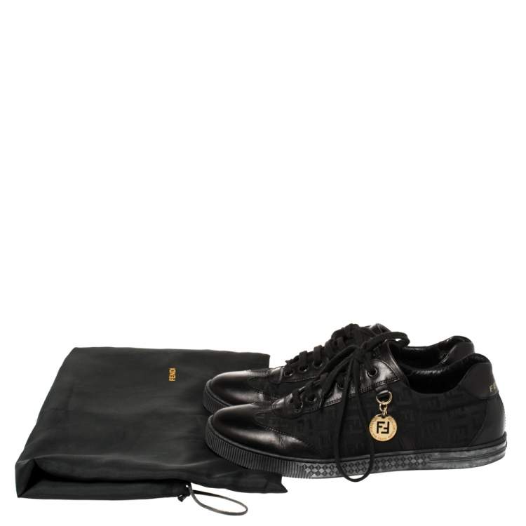 Pre Owned Fendi Black Zucca Canvas and Leather Low Top Sneakers Size 38