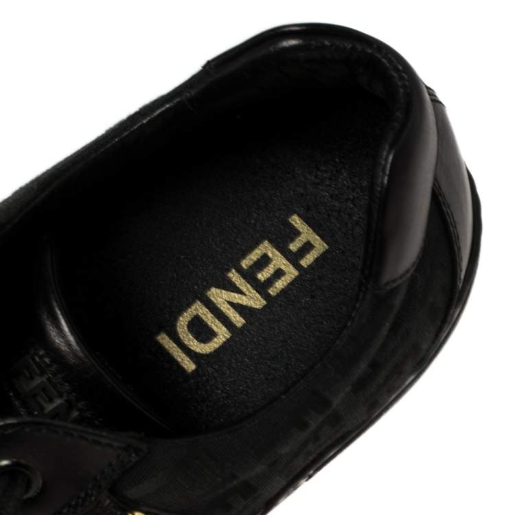 Pre Owned Fendi Black Zucca Canvas and Leather Low Top Sneakers Size 38