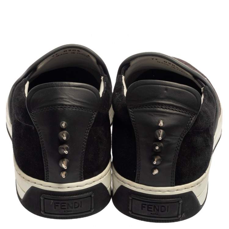 Pre Owned Fendi Grey/Black Suede Monster Eyes Slip On Sneakers Size 40